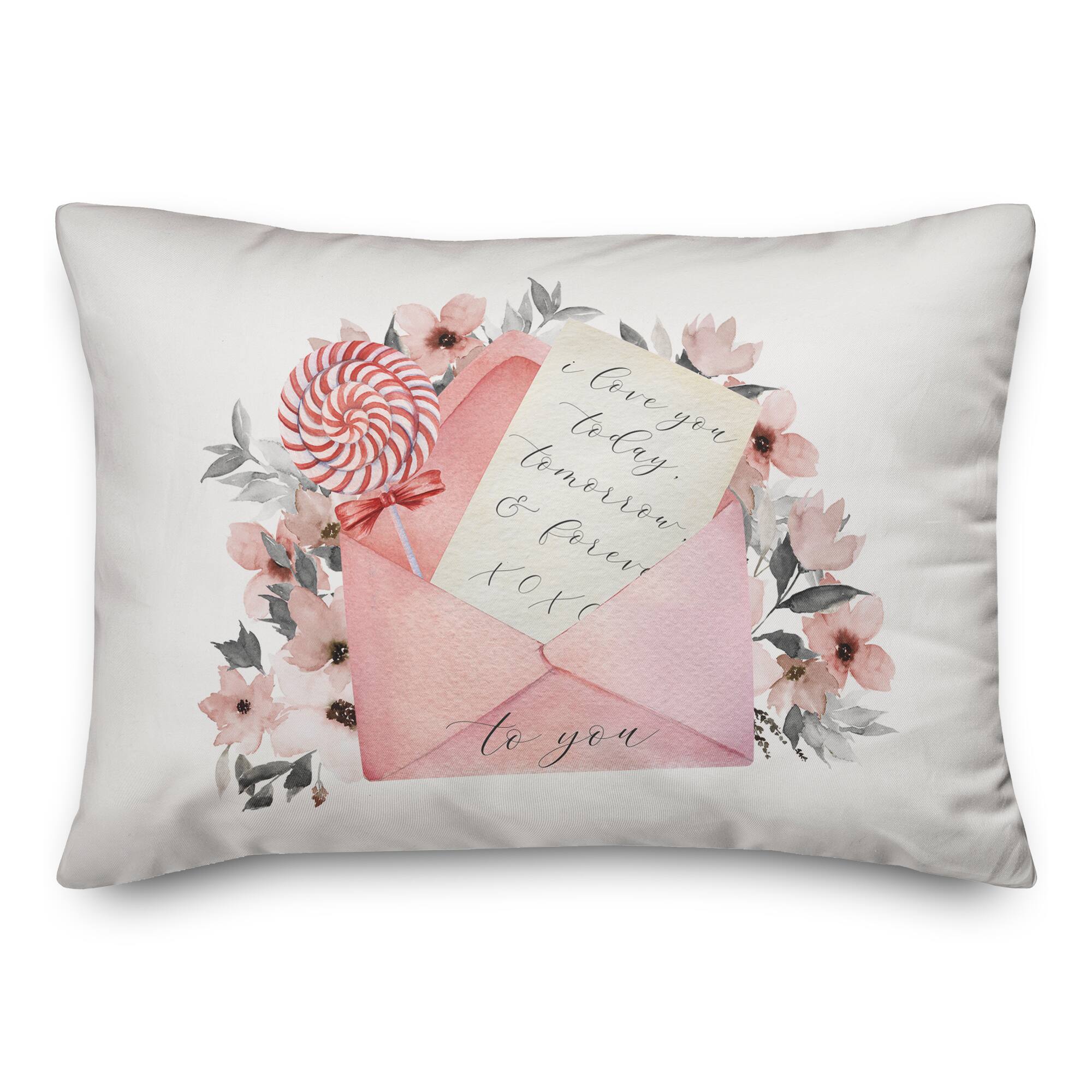 Watercolor Flowers & Love Letter Rectangle Throw Pillow
